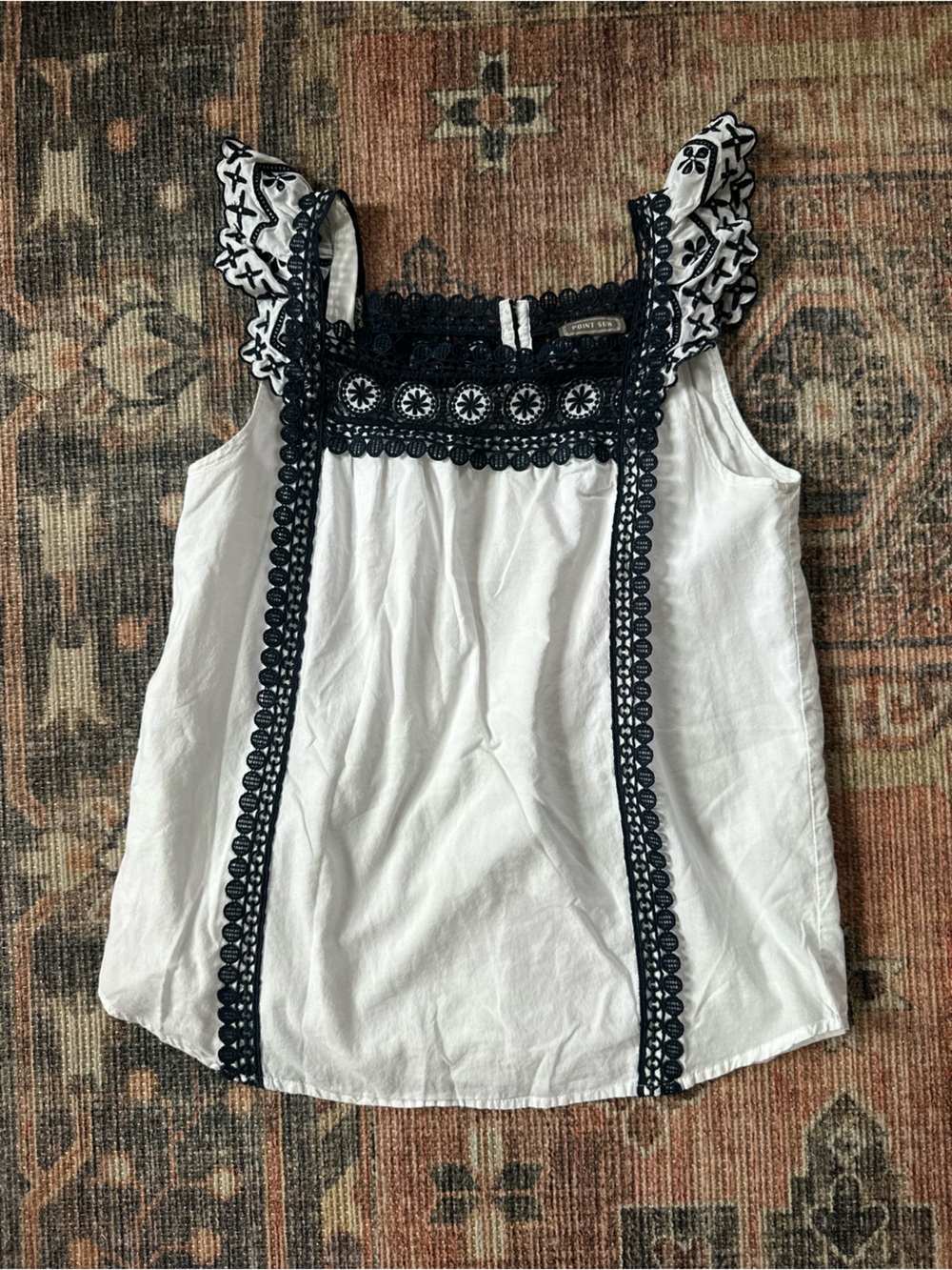 J. Crew Point Sur Navy Embroidered Eyelet Blouse